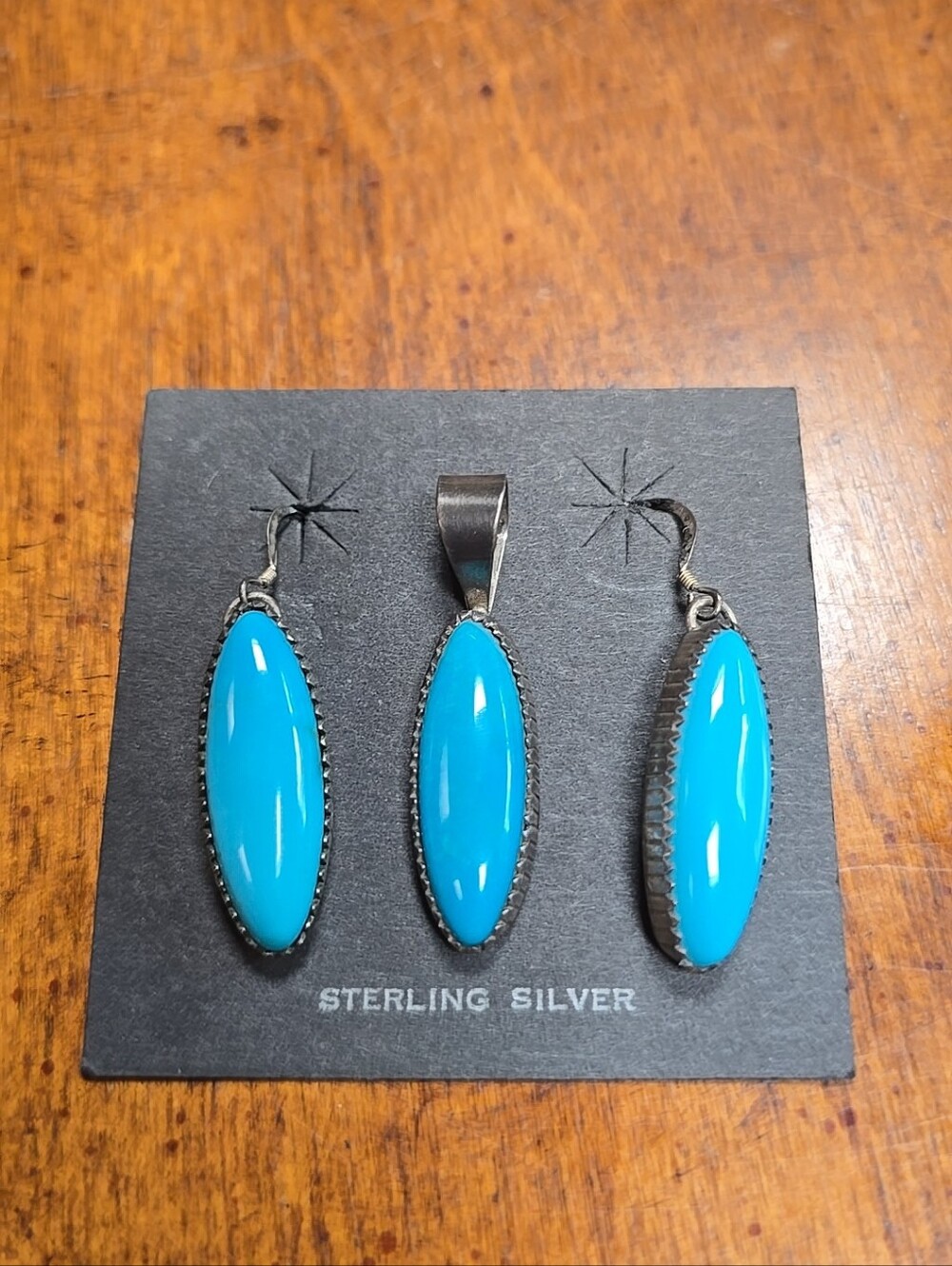 Native American Turquoise Jewelry Earrings Pendant Set Signed, S. WILSON